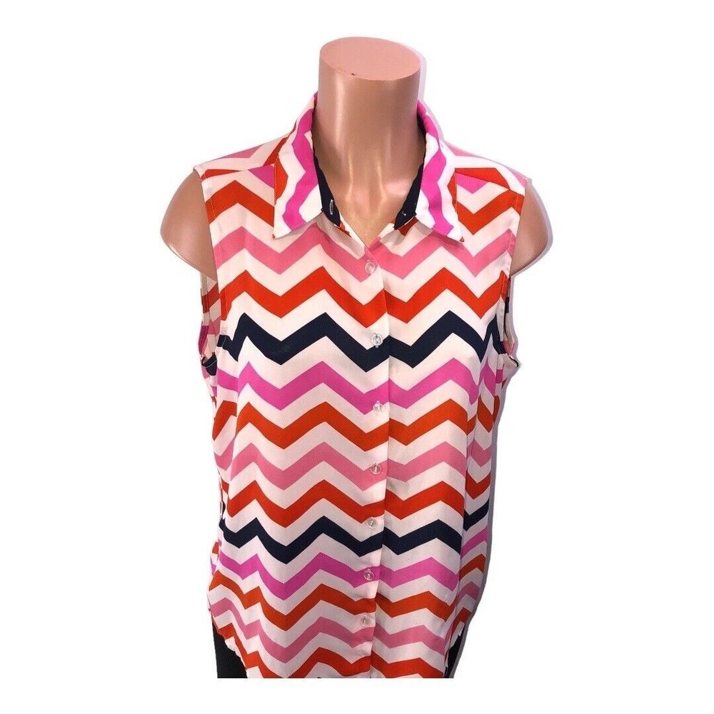 New Direction Size XL tunic blouse flowy Pink/white floral sleeveless v … - Picture 6 of 12